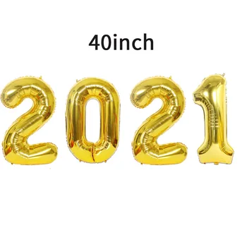 16/32/40 Palcový 2021 Fóliový Balón Šťastný Nový Rok Banner Garland 2020 Veselé Štedrý Deň Party Dekorácie Pre Domov Ozdoby Zlato