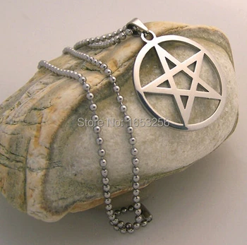 1pcs S Loptou reťazca populárne kolo pentagram satanic symbol Satana uctievanie nehrdzavejúcej ocele s príveskom, 3 cm