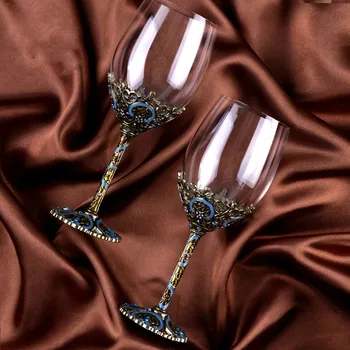 2 ks Kovové Červené Víno Pohár na Pitie Hroznového Vína Smalt Krištáľové Sklo Červené Víno Set Fire Darčeka Šampanské Whisky sklo