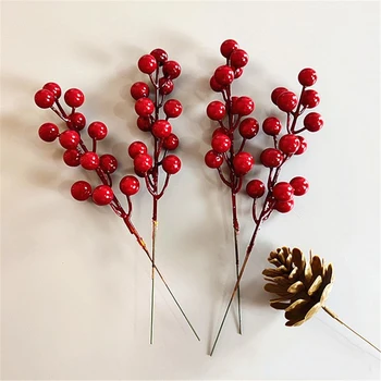 2 ks Umelé Rastliny Plastové Falošné Kvety 14 Hlavu Umelé Bobule Pobočky Dekoratívne DIY Red Berry pre Domáce Vianočné Výzdoba