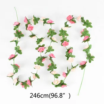 240cm Umelého Hodvábu Rose Viniča Ratan String Visí Kvety pre Dekorácie Falošné Rastliny Listy Garland Domov Svadobná Výzdoba