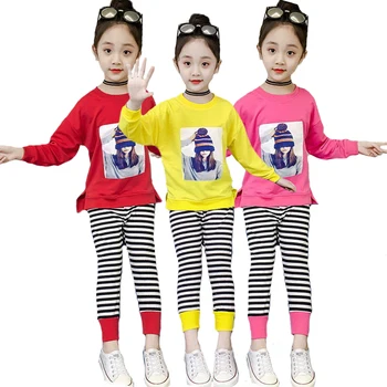 3 Farby kvalitné Čisto Bavlnené Oblečenie Set Pre Dievča Karikatúra Holka Vzor Tričko + Zebra Prekladané legíny 2ks Deti Oblečenie
