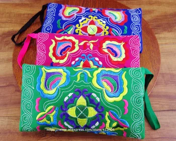 3 ks Wristlet taška vintage Hmong Thajskej, Indickej, vyšívané taška Módne spojka kabelku, Boho Hippie Etnických kozmetická taška SYS-012B