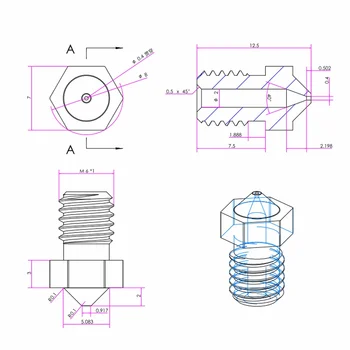 3D Tlačiarne Tryska 0,4 mm Mosadz Vytláčacie Dýzy Tlačovej Hlavy pre 1.75 mm Vlákna E3D V5-V6 3D Tlačiarne (10PCS)
