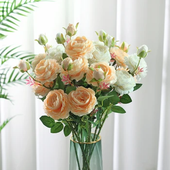 66 cm Ruža Ružová Hodváb Kytice Pivónia Umelé Kvety, 3 Hlavy Svadobné Domáce Dekorácie office dekor Valentína lacné