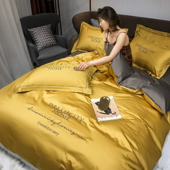Bavlnená posteľná bielizeň nastaviť luxusné výšivky deka kryt perinu Dlho-strižné bavlna posteľ list obliečky na vankúše vybavené list