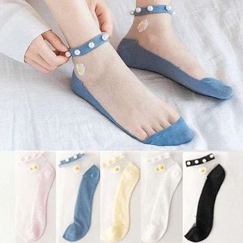 Daisy Pearl Transparentné Ponožky Roztomilý Oka Transparentné Ultra Tenké Vidieť Cez Čipky Ponožky Pre Ženy, Dievčatá A66