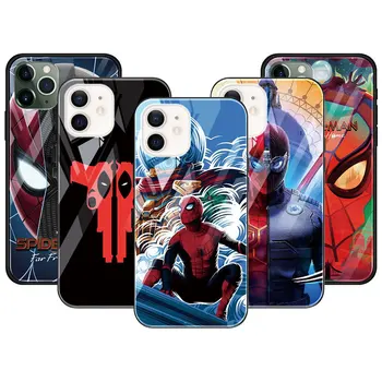Deadpool Spiderman Marvel puzdro pre iPhone 13 11 12 Pro XS Max 7 8 + XR X 6 6s Plus SE 2020 Tvrdeného Skla Mobilný Telefón Taška Kryt