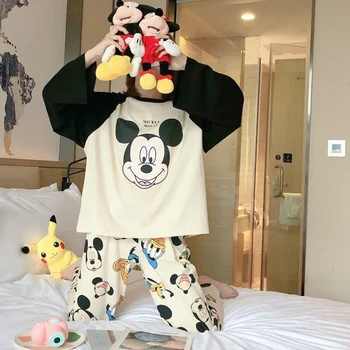 Disney Žien Sleepwear Roztomilý Mickey Mouse Nohavice Nastaviť Pyžamá pre Ženy Pajama Nastaviť Sladký, Dlhý Rukáv Top a Nohavice Jeseň Pijama