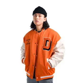 Hip Hop Patchwork Baseball Jacket Mužov Písmená Výšivky Harajuku College Bundy Žena Unisex Varsity Zimné Kabáty Orange 2021