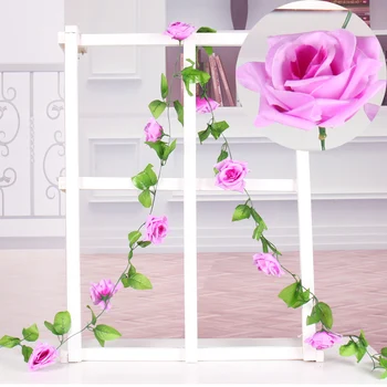 Hodváb Ruže Ivy kvetinové steny Viniča Umelé Kvety Green garland Pre Domáce Svadobné záhradné Dekorácie, Závesné Garland Dekor Ratan