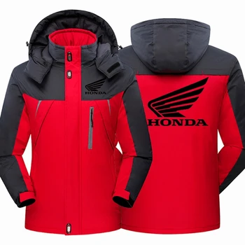 Honda Krídlo Tlač Skrčil Bunda Trend Bunda pánske Oblečenie Fleece Teplé Nepremokavé Rybárske Bundy 2021 Zimné Zahustiť Zip Bunda