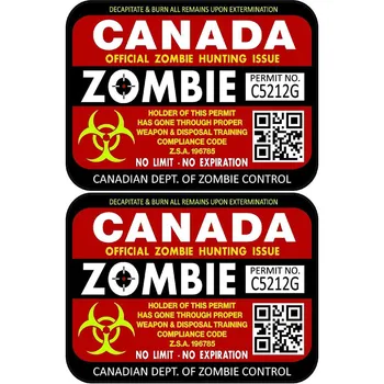 Hot Predaj Osobnosti 2x Kanada Zombie Lov Licencia Povoľuje Auto Samolepky Príslušenstvo Motocyklov opaľovací Krém PVC 12 cm *9 cm