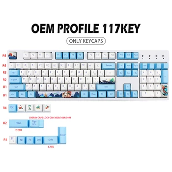 Huadan 117 Tlačidlo farbivo subbed Keycap Modré a biele porcelánové OEM Keycaps Pre Mx Prepínače dz60 gk61 Sk61 96 108 1.75 Shift Spp