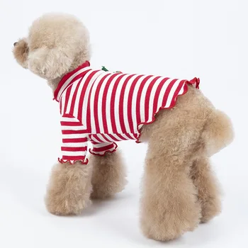 Jeseň Roztomilé Oblečenie pre psy, Šteňa Pet Cherry Prúžok Vesta T-shirt Pyžamo Zimné Pet Oblečenie pre Psa Sveter Klesnutie Tričko Oblečenie