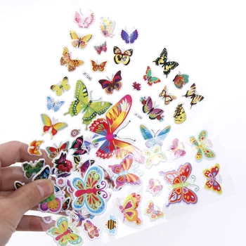 JESJELIU 2 Hárky Farebné 3D Butterflies Cartoon Scrapbooking Bublina Opuchnuté Nálepky Deti Hračky, Nálepky na kancelárske potreby Nastaviť