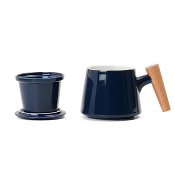 Keramické šálku čaju s krytom, čaj oddelenie pohár, filtrovanie pohár, tvorivé drevená rukoväť pohár