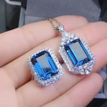 KJJEAXCMY Jemné Šperky Prírodné Blue Topaz 925 Sterling Silver Ženy Drahokam Prívesok Náhrdelník Prsteň Podporu Test Šľachtických