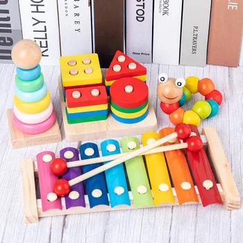 Montessori Hračka Baby Vzdelávacie Drevené Hračky Zvierat Tvar Puzzle Rainbow Bloky Kruhu Perličiek Bludisko Xylophone Hračka Pre Deti, Vzdelávacie Hračky