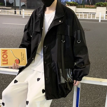 Muži Bomber Bundy Pevné Harajuku Windbreaker Stuhy Kabát Muž Bežné Outwear Hip Hop Streetwear Coats Mužov Oblečenie