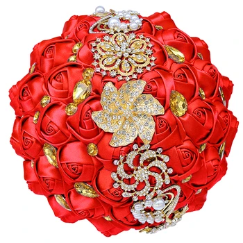 Nevesta Bridesmaid, Zlaté Drahokamu Pearl Svadbu v Kostole Ručné Kytice Drží Kvet, Multi-farebné W227