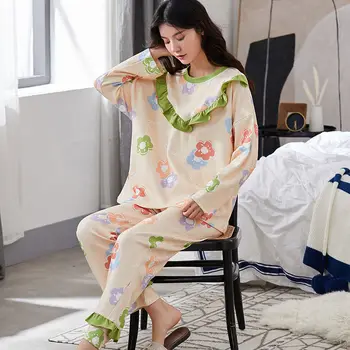 Pajama Sady Ženy Plus Veľkosť 3XL Krásne Kreslené Elegantné Jar Jeseň Dlhý Rukáv Študentský Domov Pohodlné Populárne Sleepwear 17 Štýly