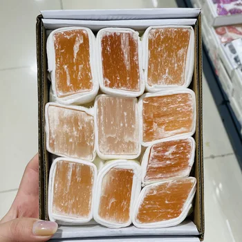 Prírodné Orange Selenite Drsné Sadrové Crystal Box Reiki Liečenie Vzor