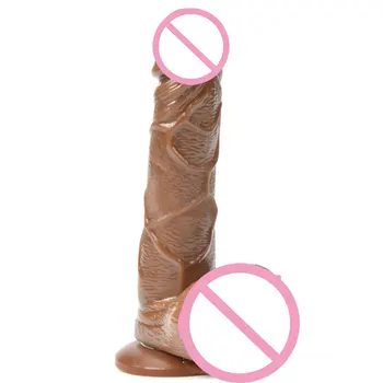 Realistické Dildo Flexibilné penis textúrou kohút hriadeľ hnedé prísavky ženská masturbácia virgina G Mieste sexuálnu hračku pre ženy