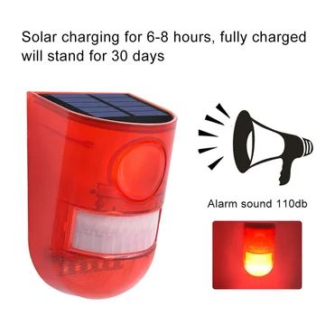 Solárne Alarm Lampa 110db Výstražný Zvuk 6led Červené Svetlo IP65 Vodeodolný Snímač Pohybu Pozor Svetlá Pre Sklad Tajnom Mieste Stenu