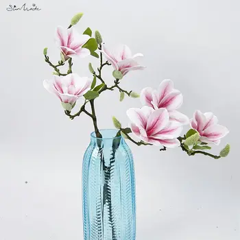 SunMade 3Heads Otvoriť Kvet Magnólie Pobočky Umelé Kvety pre Biele Svadobné Dekorácie Izby Tabuľka Dekor Flores Artificales
