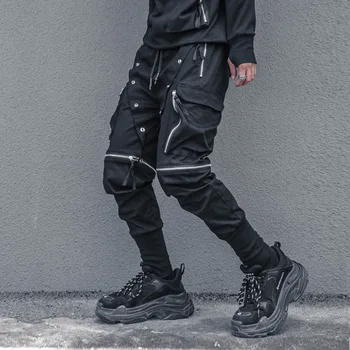 Taktické Funkčné Cargo Nohavice Joggers Mužov Zips Multi-vrecko Nohavice 2021 Odnímateľný Hip Hop Streetwear Nohavice Čierne WB232