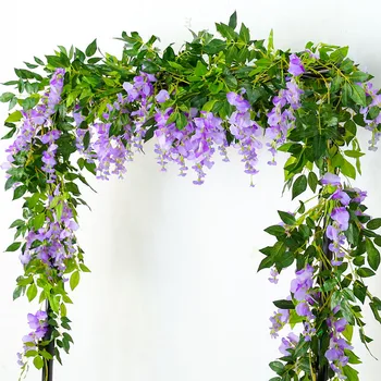 Umelé Kvety Viniča Garland Wisteria Hodváb Umelé Ratanové Závesné Kvety, Romantická Svadba Arch Dekorácie Falošné Ivy Rastliny