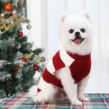 V Zime Teplé Pletené Prúžok Psa Vianočný Sveter Santa Claus Zvieratá, Oblečenie Pre Psov, Čivava, Pet Dresing