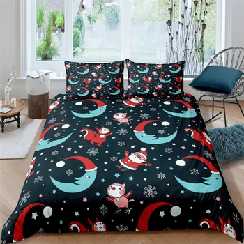 Veselé Vianoce posteľná bielizeň Nastaviť 3D Vytlačené HO HO Polyester Kráľovná Kráľ bytového Textilu Perinu s Vankúš Shams posteľná bielizeň Sady