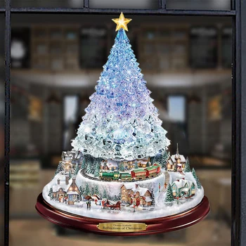 Vianočné Crystal Strom Santa Claus Snehuliak Rotujúce Socha Okno Prilepiť Nálepku Zimné Nový Rok Party Domáce Dekorácie