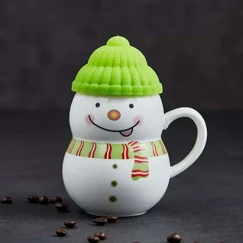 Vianočné Snehuliak Keramické Hrnčeky Tvorivé Cartoon Vody Pohár s Vekom Domov Fľaša na Vodu na Kávu Kanvica s Vekom Roztomilý Drinkware