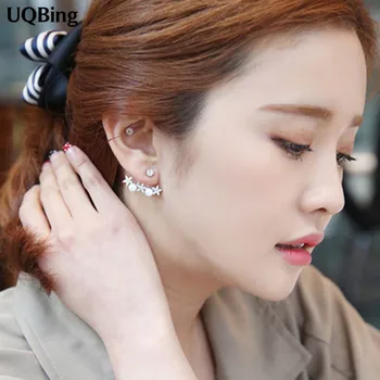 Vysoká Quliaty Kórejský Crystal Kvet Stud Náušnice 925 Silver Pearl Stud Náušnice Šperky Pendientes Brincos Módne Šperky
