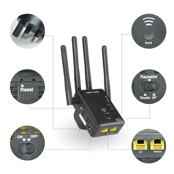 Wavlink AC1200 WIFI Opakovač Range Extender Mini Wireless Router Wifi Booster Signálu Zosilňovač Dual-Band 4 Externé Antény