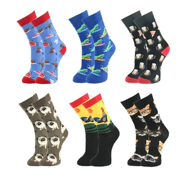 [WPLOIKJD]]Roztomilý zvieratá Vzor Zábavné Mužov Ponožky Kvality Bežné Farebné Novinka Česanej Bavlny Hip Hop Calcetines Príliv Sox