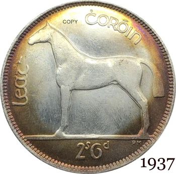 Írsko Írsky Slobodný Štát 1937 1/2 Pol Koruny Cupronickel Pozlátené Striebro Kópiu Mince Írsky Hunter koňa smerom doľava s denomin