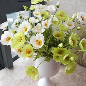 5 ks umelý kvet kytice, zelená farba umelá kukurica, mak, kvety, kytice&Papaver rhoeas&Coquelicot strapcov