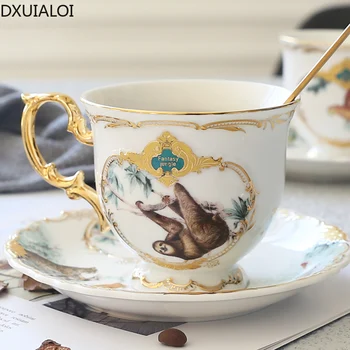 Jungle keramické šálku kávy Európsky štýl kávu, pohár a tanier nastavenie domácnosť svetlo luxusné popoludňajší čaj čaj šálka s lyžičkou 220ML