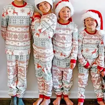 Rodina Vianoce Pyžamo Rodič-dieťa Výstroj pre Rodinné Vianoce Jeleň Sobov Vytlačené Long Sleeve Tee a dole Plavky